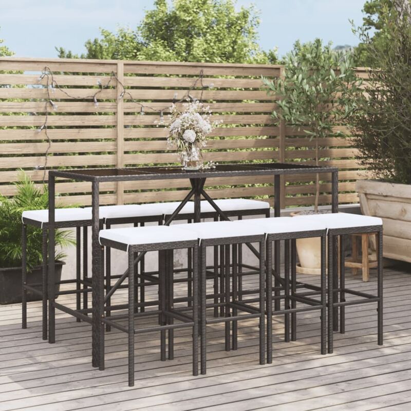 Vidaxl - Ensemble de bar de jardin 9 pcs avec coussins noir poly rotin