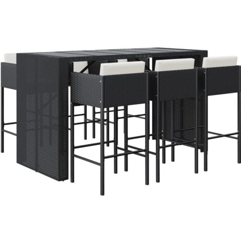 Ensemble de bar de jardin 7 pcs avec coussins noir poly rotin vidaXL