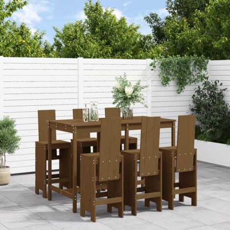 Ensemble de bar de jardin 7 pcs-Bar d'extérieur marron miel bois de pin massif 684355