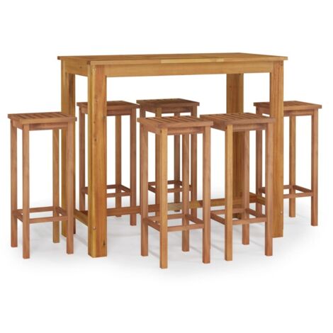 Ensemble de bar de jardin 7 pcs bois d'acacia solide