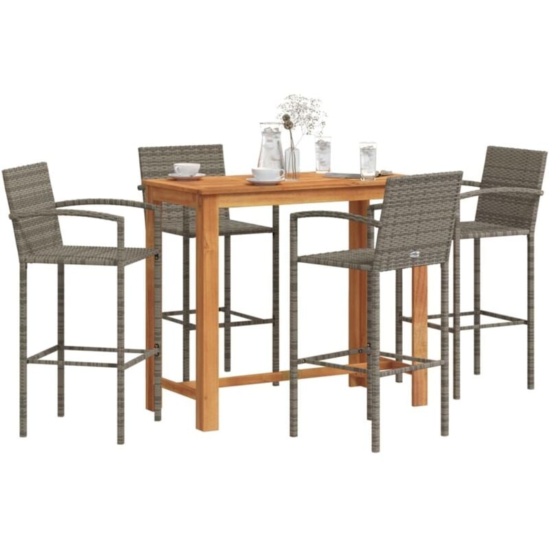 Ensemble de bar de jardin 5 pcs gris bois massif acacia rotin Vidaxl