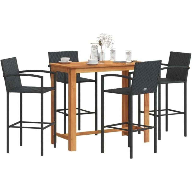 Ensemble de bar de jardin 5 pcs noir bois massif acacia rotin Vidaxl