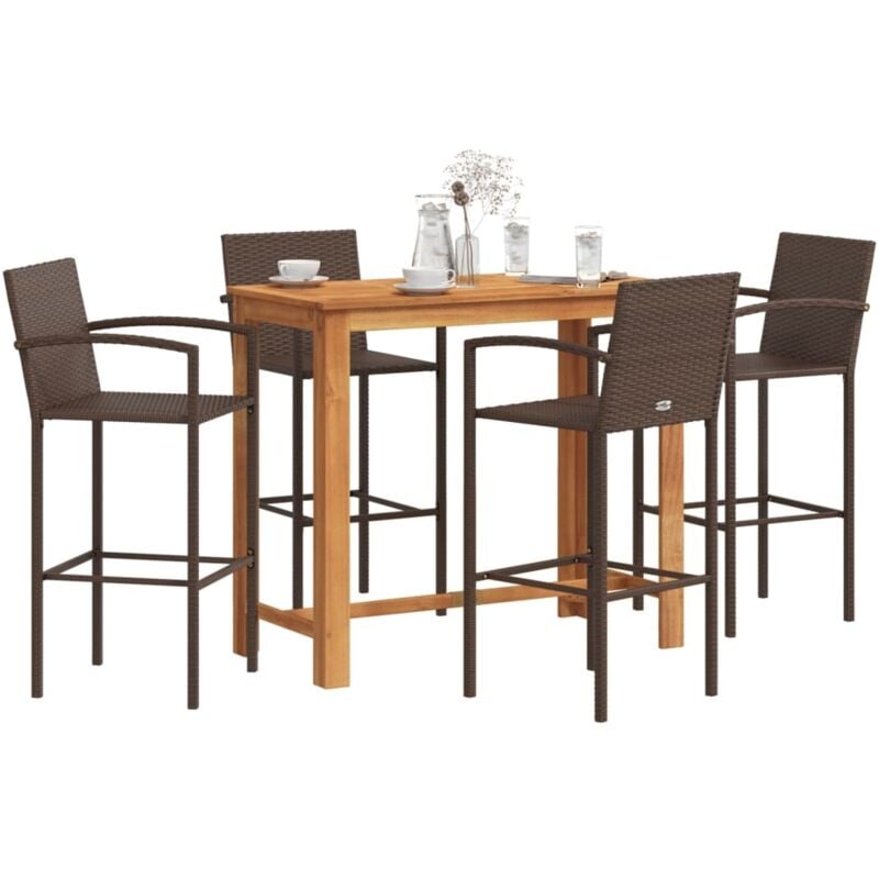 Ensemble de bar de jardin 5 pcs marron bois massif acacia rotin Vidaxl