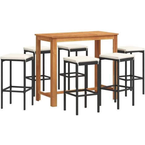Ensemble de bar de jardin 7 pcs  Mobilier de jardin noir bois massif acacia rotin