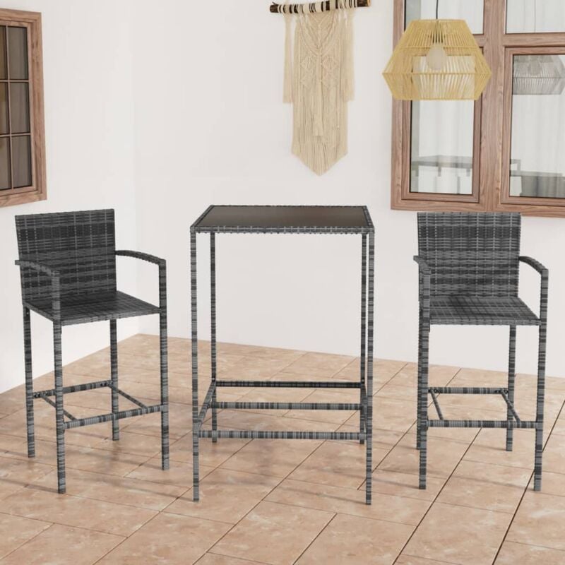 Ensemble de bar de jardin 3 pcs Résine tressée Gris Vidaxl
