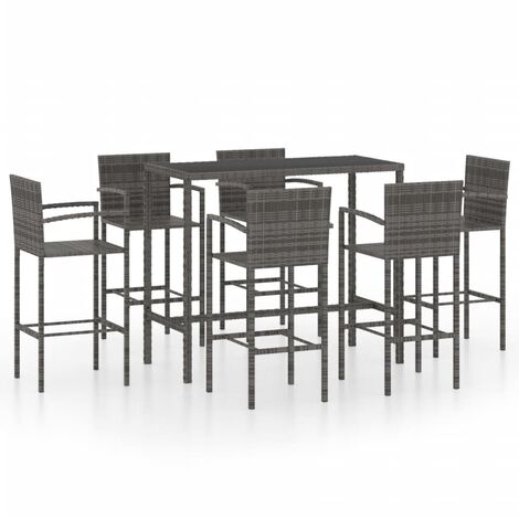 Ensemble de bar de jardin 7 pcs Résine tressée Gris