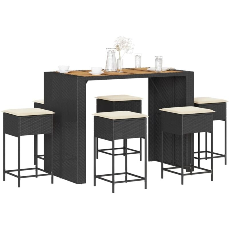 Vidaxl - Ensemble de bar de jardin 7 pcs avec coussins noir poly rotin