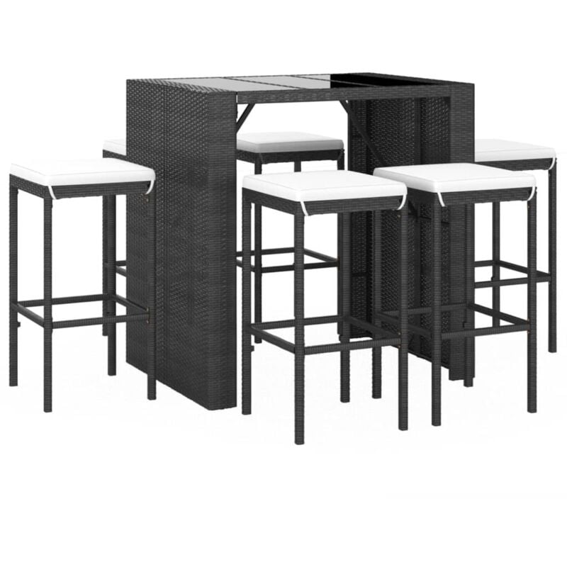 Ensemble de bar de jardin 7 pcs avec coussins noir poly rotin Vidaxl