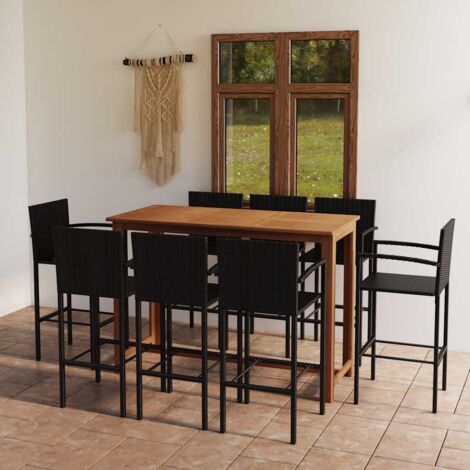 Ensemble de bar de jardin 9 pcs-Bar d'extérieur noir
