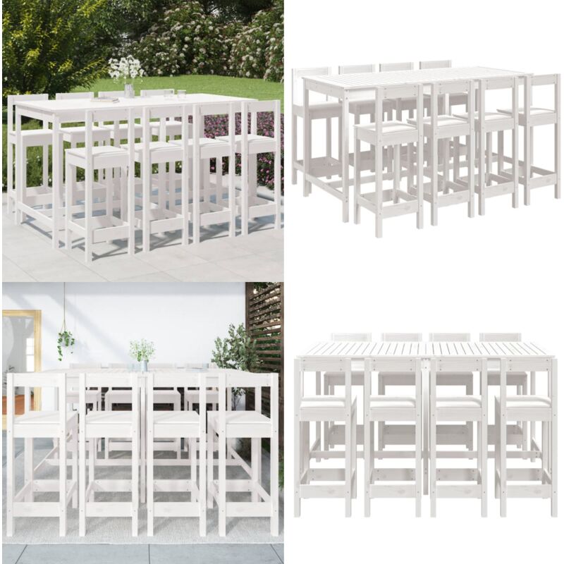 Ensemble de bar de jardin 9 pcs blanc bois de pin massif - Ensemble De Bar De Jardin - Salon De Jardin - Mobilier De Jardin - Table De Bar - Chaises