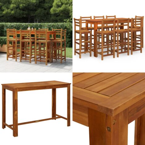 Ensemble de bar de jardin 9 pcs Bois d'acacia solide - Meubles De Jardin - Salon De Jardin - Set De Bar Extérieur - Table Bistro - Chaise Haute - Home & Living