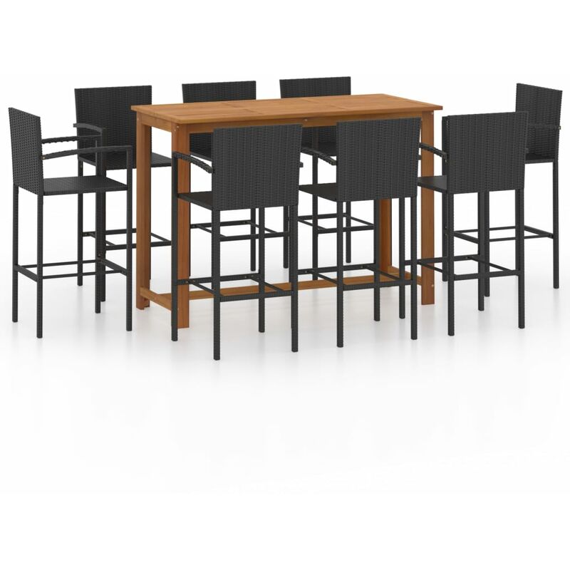Vidaxl - Ensemble de bar de jardin 9 pcs noir