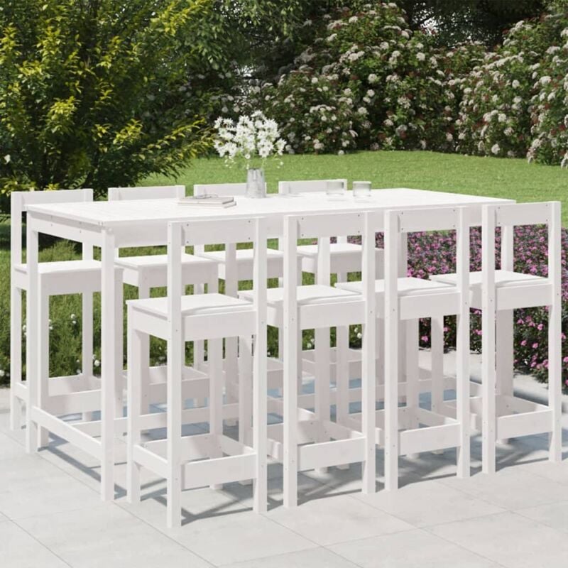 Ensemble de bar de jardin 9 pcs blanc bois de pin massif