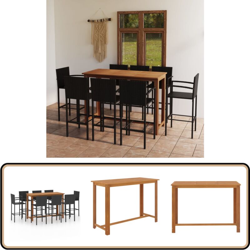 Ensemble de bar de jardin 9 pcs noir - Ensemble Salon De Jardin - Mobilier De Jardin - Set De Bar Extérieur - Table Et Chaises De Jardin - Acacia