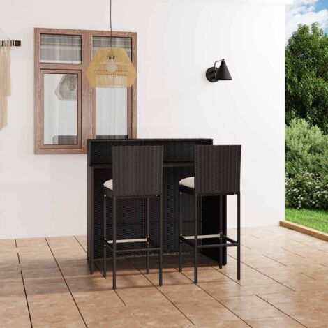 Ensemble de bar de jardin avec coussins 3 pcs-Bar d'extérieur Noir 949519