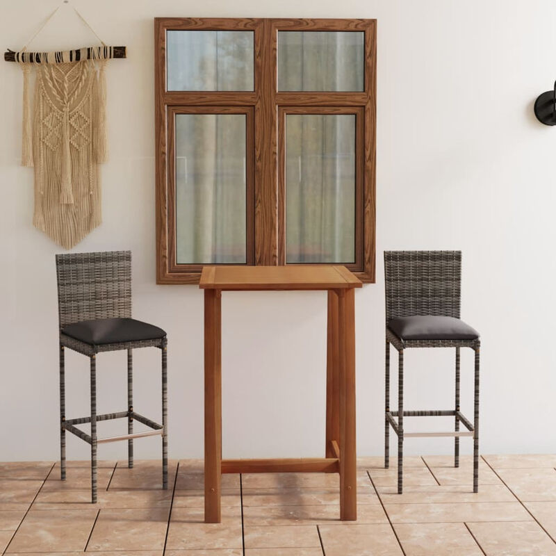 Asupermall - Ensemble de bar de jardin avec coussins 3 pcs Gris