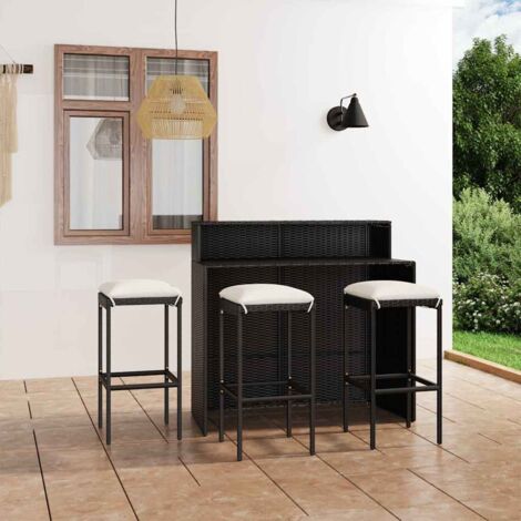 Ensemble de bar de jardin avec coussins 4 pcs-Bar d'extérieur Noir