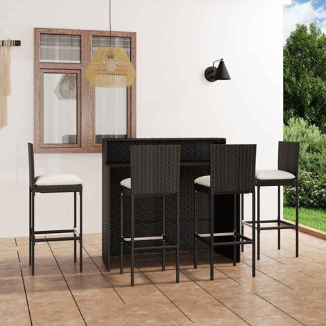 Ensemble de bar de jardin avec coussins 5 pcs-Bar d'extérieur Noir 206435