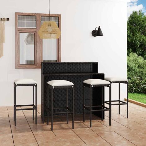 Ensemble de bar de jardin avec coussins 5 pcs-Bar d'extérieur Noir 574679