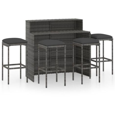 Ensemble de bar de jardin avec coussins 5 pcs Gris