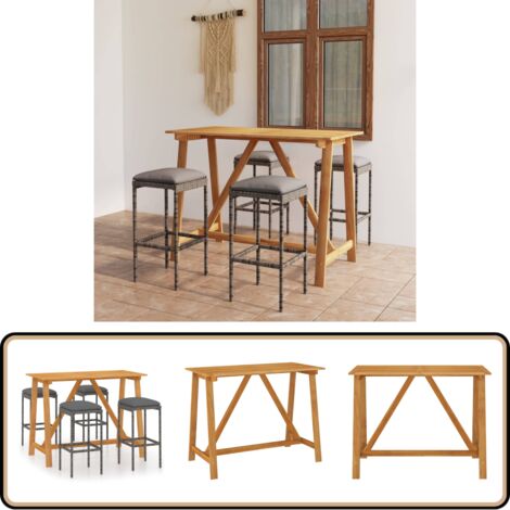 Ensemble de bar de jardin avec coussins 5 pcs Gris - Ensemble Salon De Jardin - Mobilier De Jardin - Table De Jardin - Chaises De Jardin - Set De Bar Extérieur