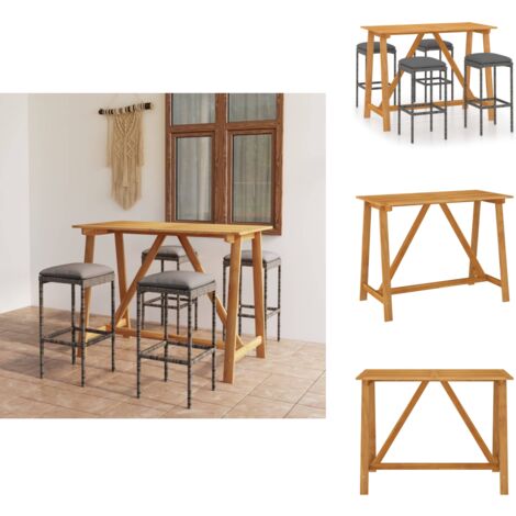 Ensemble de bar de jardin avec coussins 5 pcs Gris - Ensemble Salon De Jardin - Mobilier De Jardin - Table De Jardin - Chaises De Jardin - Set De Bar Extérieur