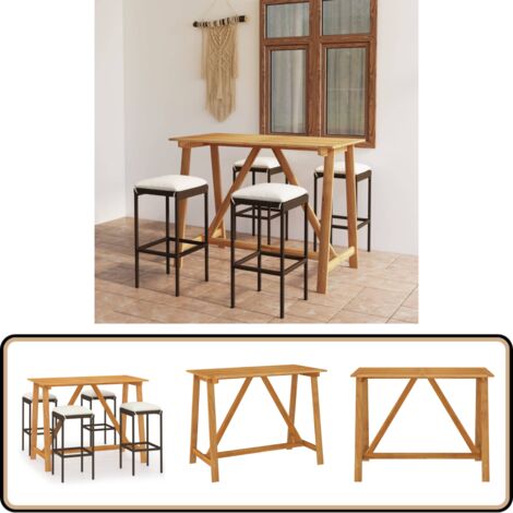 Ensemble de bar de jardin avec coussins 5 pcs Marron - Ensemble Salon De Jardin - Mobilier De Jardin - Table Et Chaises De Jardin - Set De Bar Extérieur - Table Basse Extérieure