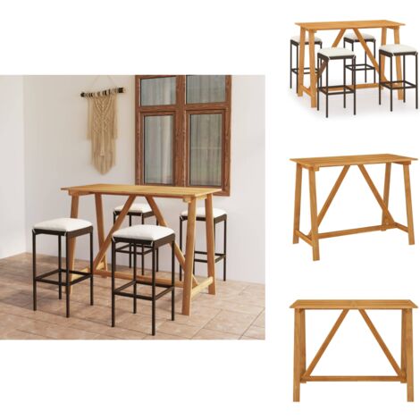 Ensemble de bar de jardin avec coussins 5 pcs Marron - Ensemble Salon De Jardin - Mobilier De Jardin - Table Et Chaises De Jardin - Set De Bar Extérieur - Table Basse Extérieure
