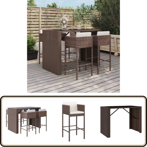 Ensemble de bar de jardin avec coussins 5 pcs marron poly rotin - Ensemble Salon De Jardin - Mobilier De Jardin - Set De Bar Extérieur - Table Et Chaises De Jardin - Chaise Lounge Extérieure