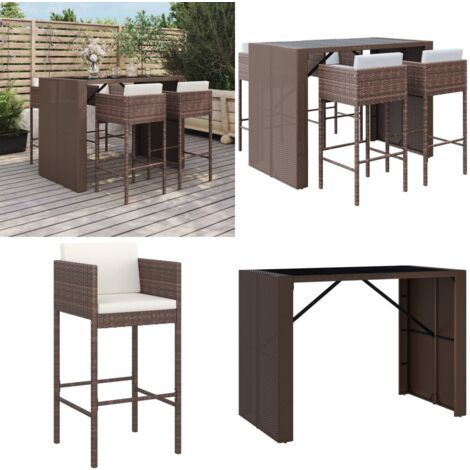 Ensemble de bar de jardin avec coussins 5 pcs marron poly rotin - Ensemble Salon De Jardin - Mobilier De Jardin - Set De Bar Extérieur - Table Et Chaises De Jardin - Chaise Lounge Extérieure - Home & 