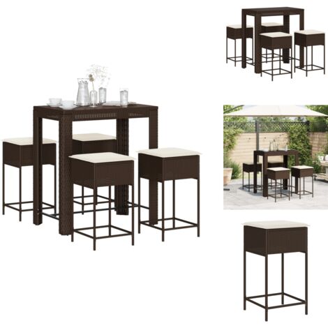 Ensemble de bar de jardin avec coussins 5 pcs marron poly rotin - Salon De Jardin - Set Salon De Jardin - Mobilier De Jardin - Table Basse - Chaise Lounge
