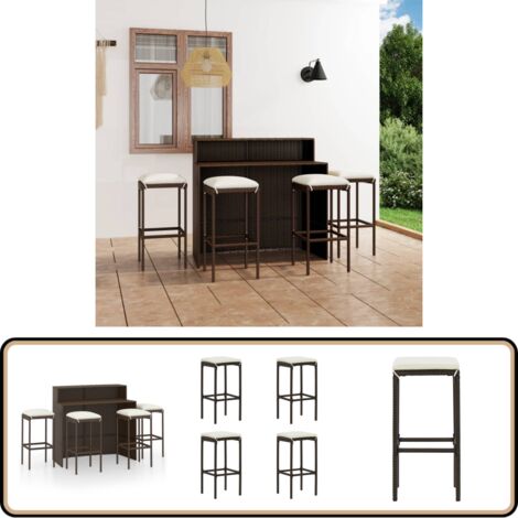 Ensemble de bar de jardin avec coussins 5 pcs Marron - Salon De Jardin - Mobilier De Jardin - Set De Salon De Jardin - Table De Bar - Chaises De Bar