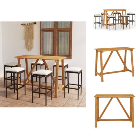 Ensemble de bar de jardin avec coussins 7 pcs Marron - Ensemble Salon De Jardin - Mobilier De Jardin - Table De Jardin - Chaises De Jardin - Set De Bar Extérieur