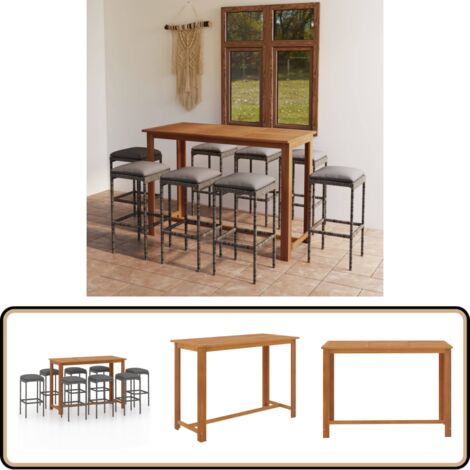 Ensemble de bar de jardin avec coussins 9 pcs Gris - Ensemble Salon De Jardin - Mobilier De Jardin - Table De Jardin - Chaises De Jardin - Set De Bar Extérieur