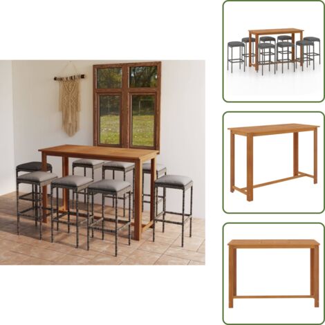 Ensemble de bar de jardin avec coussins 9 pcs Gris - Ensemble Salon De Jardin - Mobilier De Jardin - Table De Jardin - Chaises De Jardin - Set De Bar Extérieur