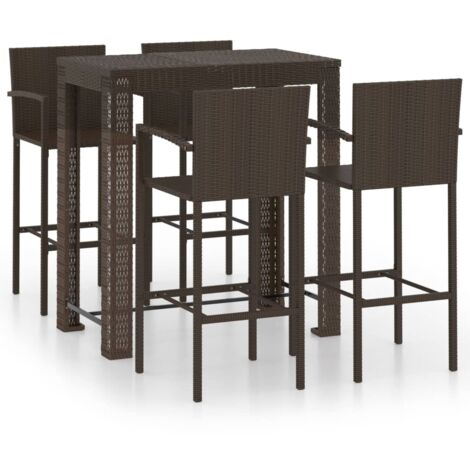Ensemble de bar d'extérieur 5 pcs  Mobilier de jardin accoudoir Poly rotin Marron