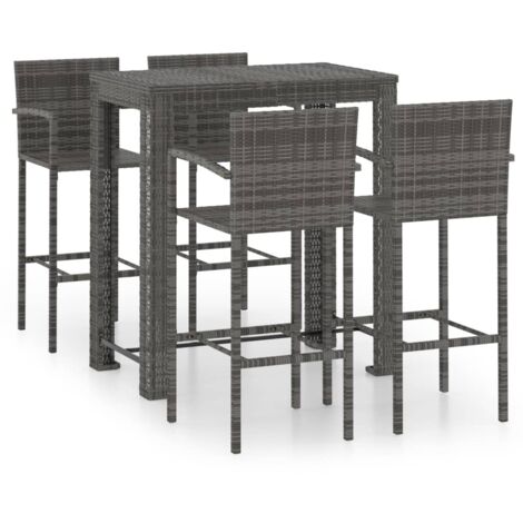 Ensemble de bar d'extérieur 5 pcs  Mobilier de jardin accoudoir Résine tressée Gris