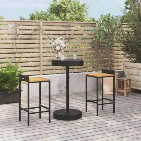 Ensemble de bar jardin 3 pcs-Bar d'extérieur noir poly rotin/bois massif acacia 283454