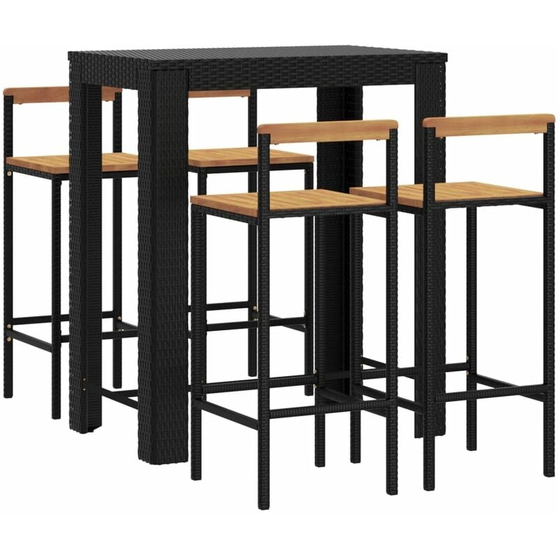 Ensemble de bar jardin 5 pcs noir poly rotin/bois massif acacia Vidaxl