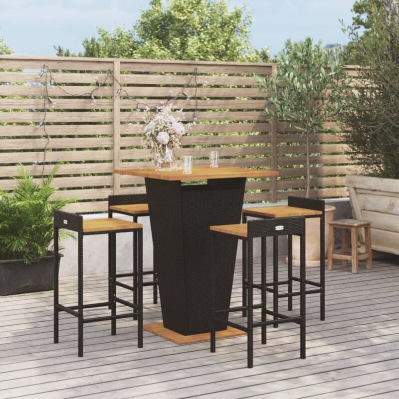 Ensemble de bar jardin 5 pcs noir poly rotin/bois massif acacia Vidaxl