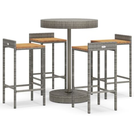 Ensemble de bar jardin 5 pcs gris poly rotin-bois massif acacia