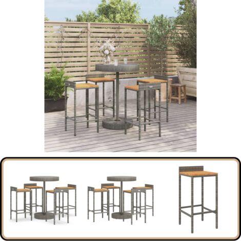 Ensemble de bar jardin 5 pcs gris poly rotin/bois massif acacia - Ensemble Salon De Jardin - Mobilier De Jardin - Set De Bar Extérieur - Table Basse Extérieure - Chaises De Bar