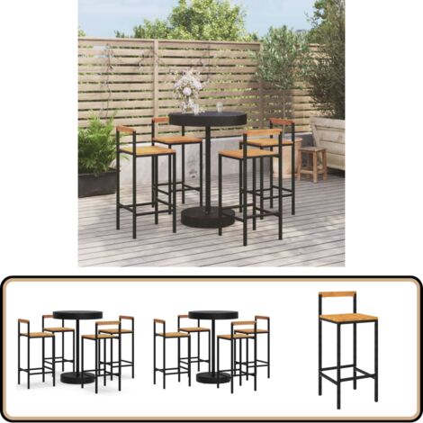Ensemble de bar jardin 5 pcs noir poly rotin/bois massif acacia - Ensemble Salon De Jardin - Mobilier De Jardin - Set De Bar Extérieur - Table Et Chaises De Bar - Table Basse Extérieure