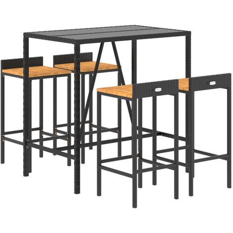 Ensemble de bar jardin 5 pcs noir poly rotin/bois massif acacia vidaXL
