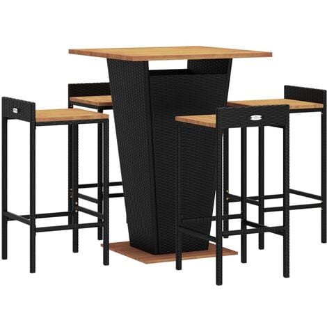 Ensemble de bar jardin 5 pcs noir poly rotin/bois massif acacia vidaXL