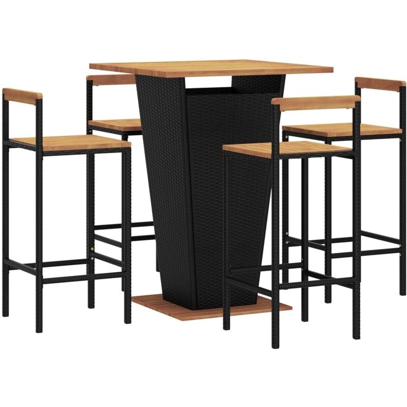 Ensemble de bar jardin 5 pcs noir poly rotin/bois massif acacia Vidaxl