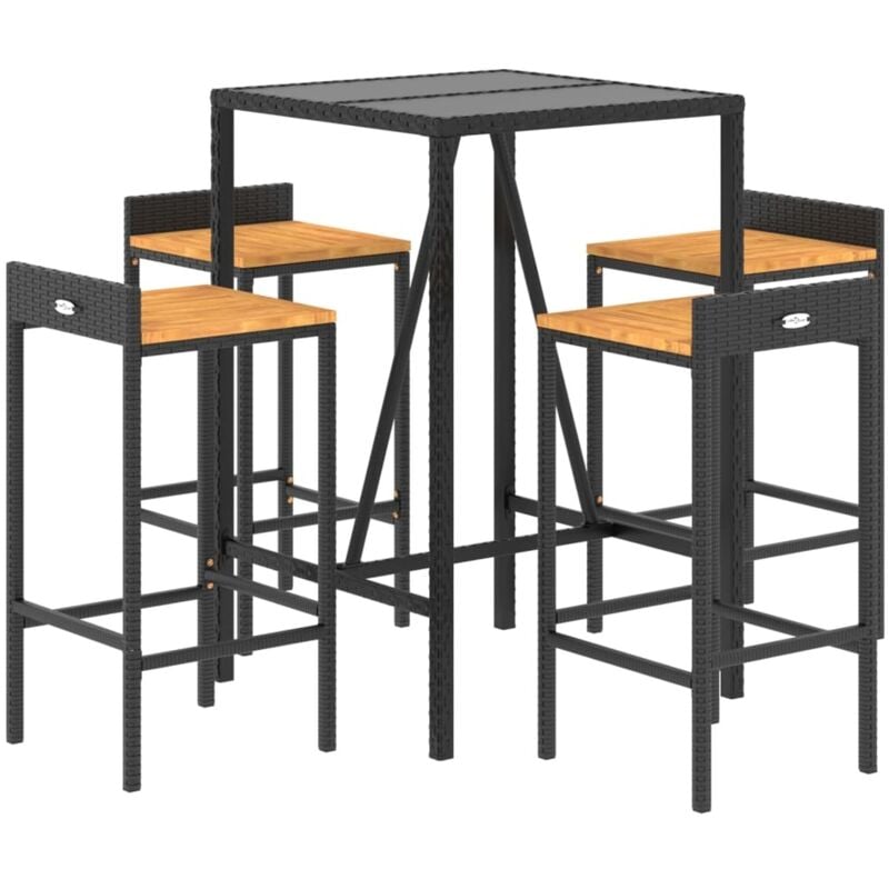 Ensemble de bar jardin 5 pcs noir poly rotin/bois massif acacia Vidaxl