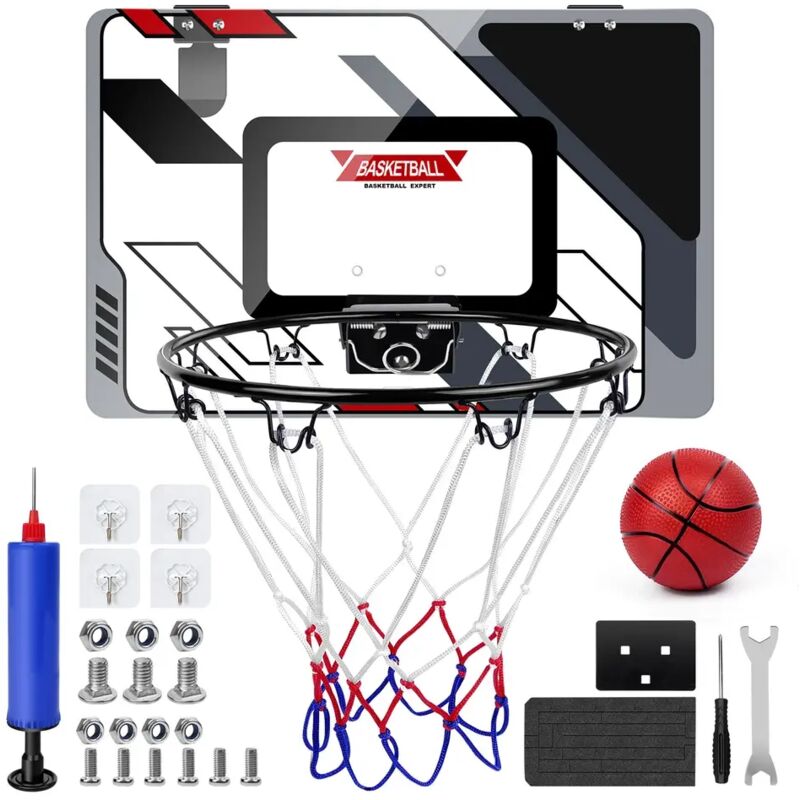 Dayplus - Ensemble de basket-ball cerceau en métal avec filet, ballon, pompe et fixations murales