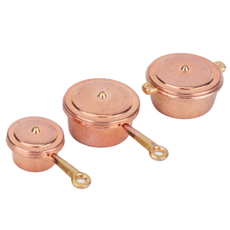 Ensemble de Batterie de Cuisine Miniature 1:12 pour Maison de Poupée, Poêle et Casserole Simulées Accessoire de Cuisine Doré