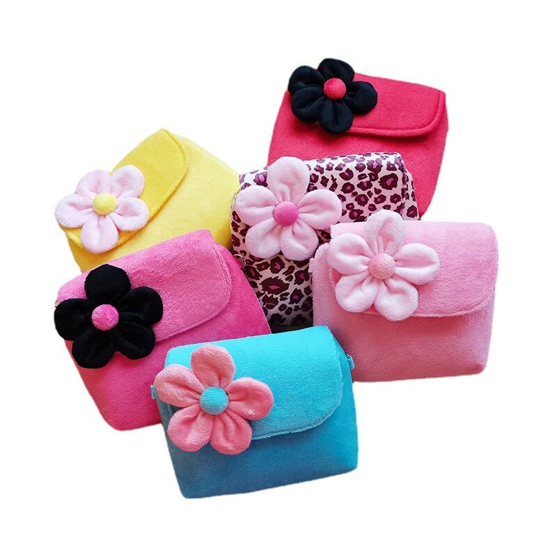 Ensemble de beauté pour petite fille, sac à main en peluche à fleurs, sac à bandoulière pour enfants, sac en peluche pour tout-petits, sac à main